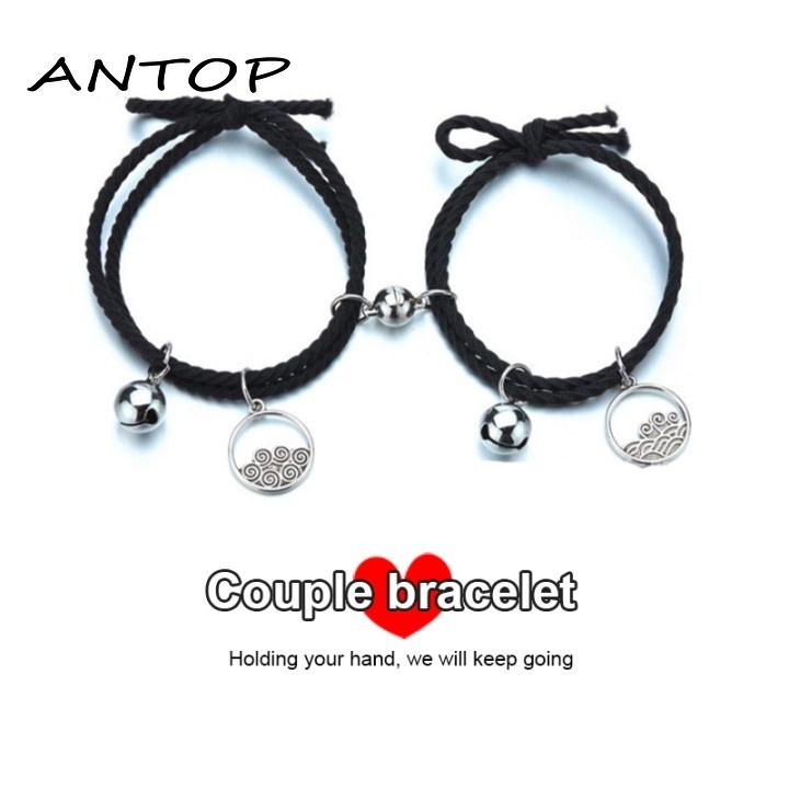 1 Pasang Baru Magnetic Couple Gelang Lonceng Gelombang Berkat Jalinan Tangan Tali Aksesoris Hadiah ANTOP
