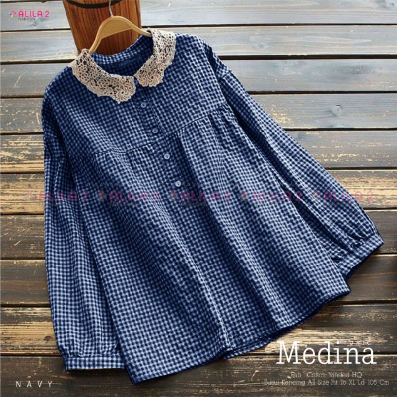 Medina Tunik/ zumira Tunik ori ALILA tarta Kotak collar Kerah Tunik Busui