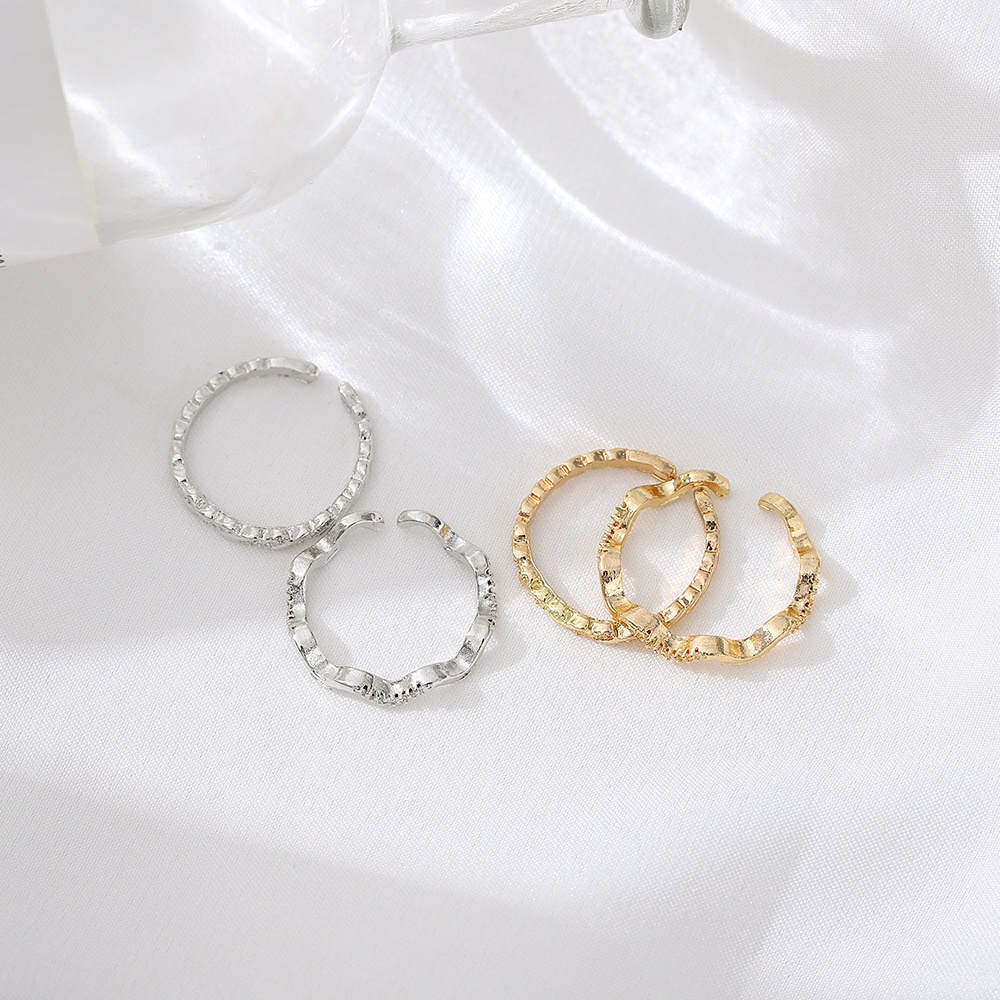 【COD Tangding】2pcs / set Cincin Model Terbuka Adjustable Bentuk Gelombang Untuk Wanita