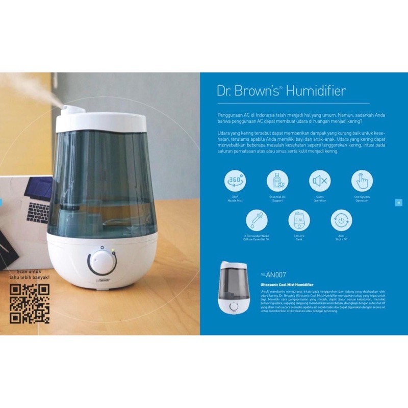 Dr Brown's Ultrasonic Cool Mist Humidifier / Pelembab Udara AN007