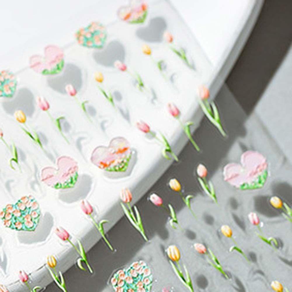 Mxbeauty 3D Kuku Seni Stiker Salon Lucu Perekat Diri Decal Cinta Hati Tulip DIY Manicure Aksesoris Kuku Foil Decals
