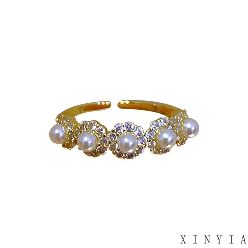 【COD】Cincin Berlian Mutiara Double layer Model Terbuka Adjustable Gaya Retro