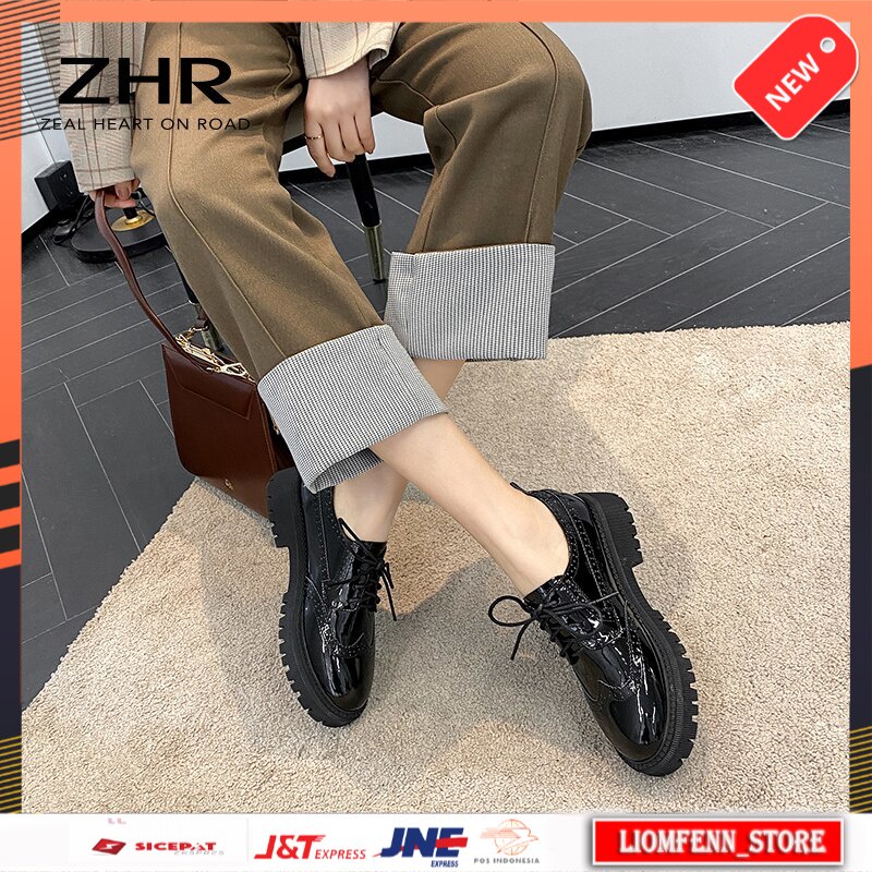 Sepatu Oxford Wanita Import 2021 Spring Oxford Shoes for Women Patent Leather Flats Platform Moccasi