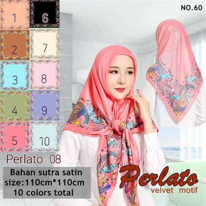 Jilbab Segi Empat Satin Velvet Motif Polkadot Bunga seri : PERLATO 08