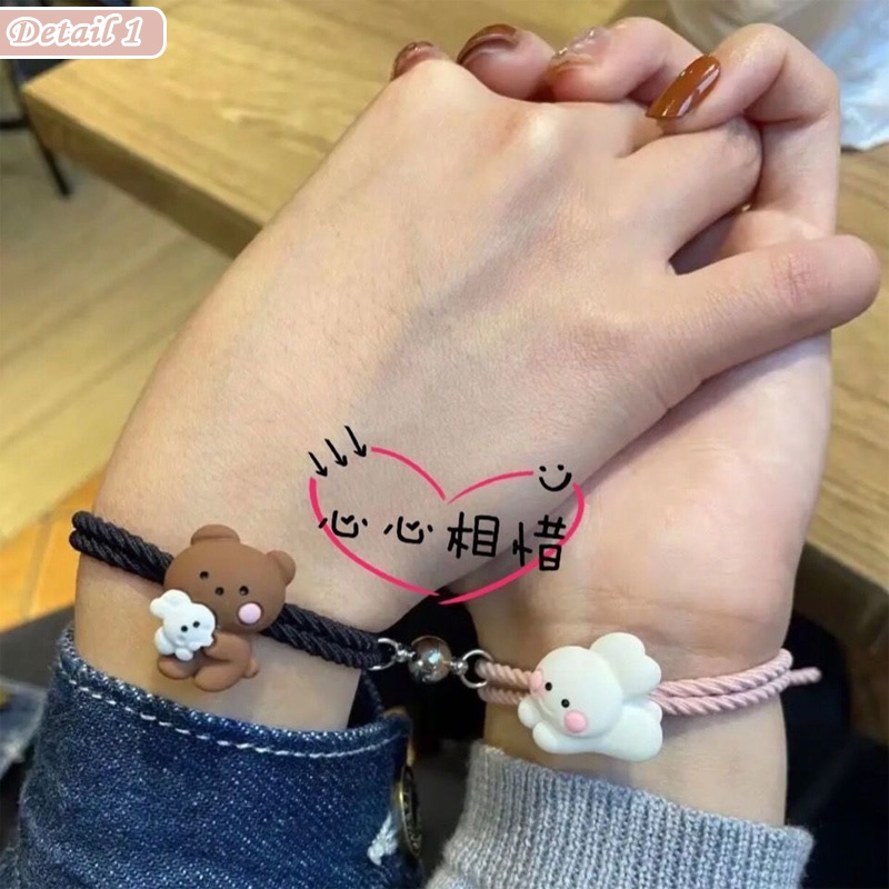 MALL 2Pcs Gelang Couple Magnet Fashion Korea Karakter Kelinci Pacar Bestie GLG18-1