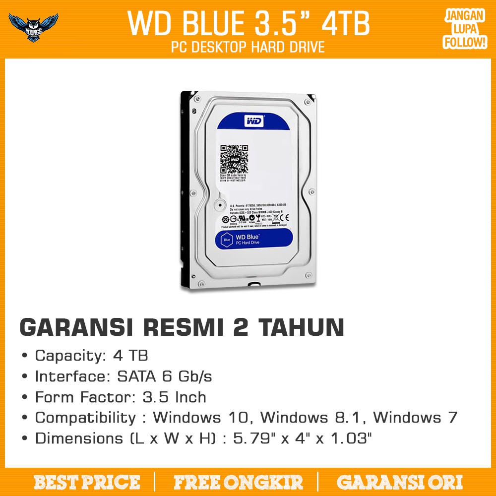 WD CAVIAR BLUE 3.5&quot; 4TB RESMI - HD HDD HARDISK HARDDISK INTERNAL PC