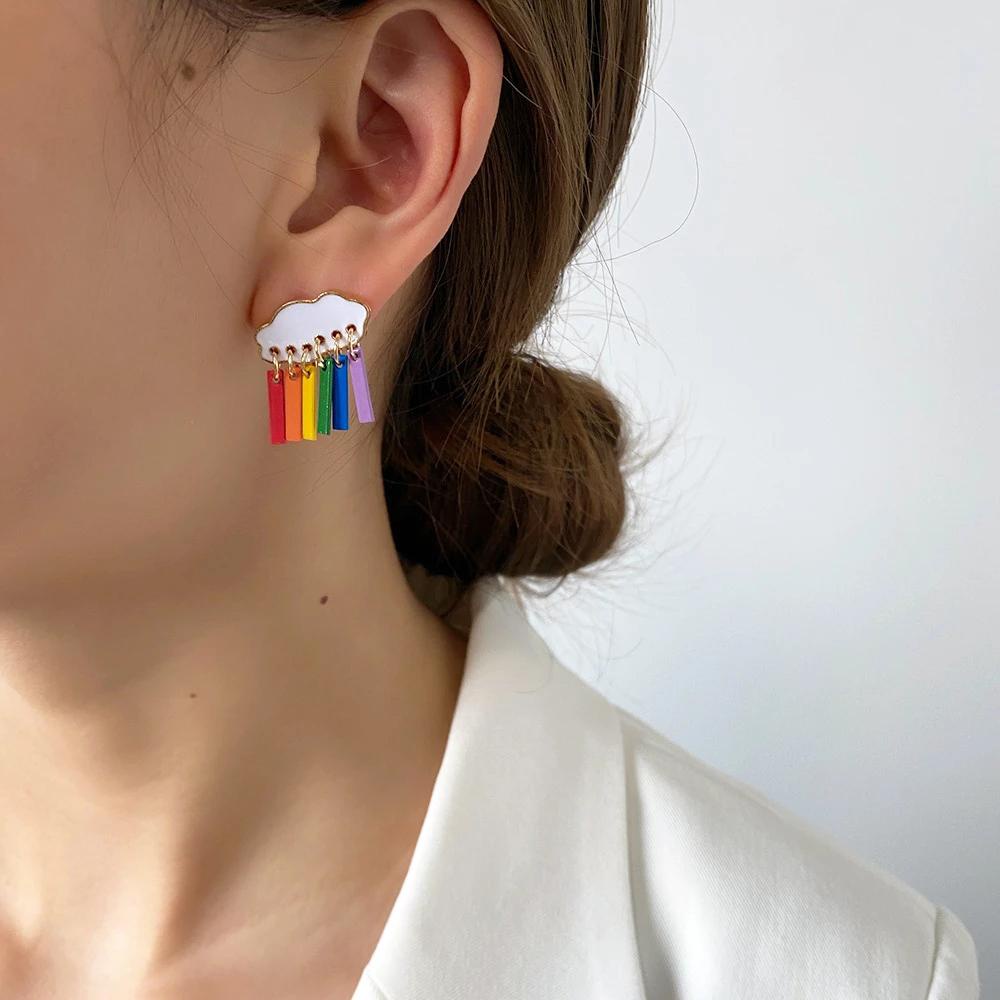 Needway Rainbow Anting Fashion Wanita Manis Awan Alloy Gaya Boho Perhiasan