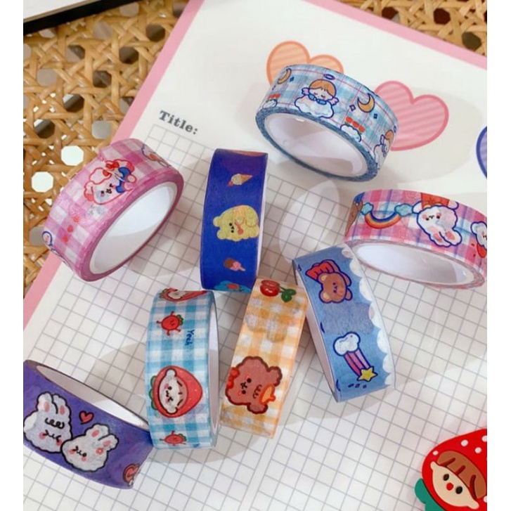 Washi Tape Warna Warni Roll Lucu | Selotip Kertas Wasi Lucu Kartun 1 Roll 5 Meter PART 2