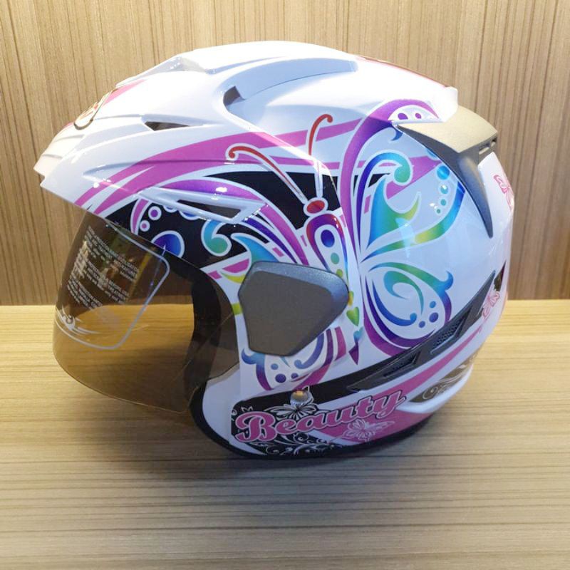 VIGO Helm Helem Helmet Hlem Half Face Anak Remaja Wanita Cewek Perempuan SNI Motif Kupu Bunga Murah