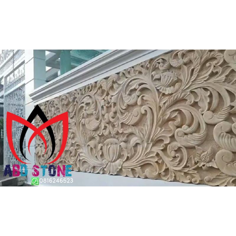 relief batu alam pagar hiasan dinding batu putih jogja