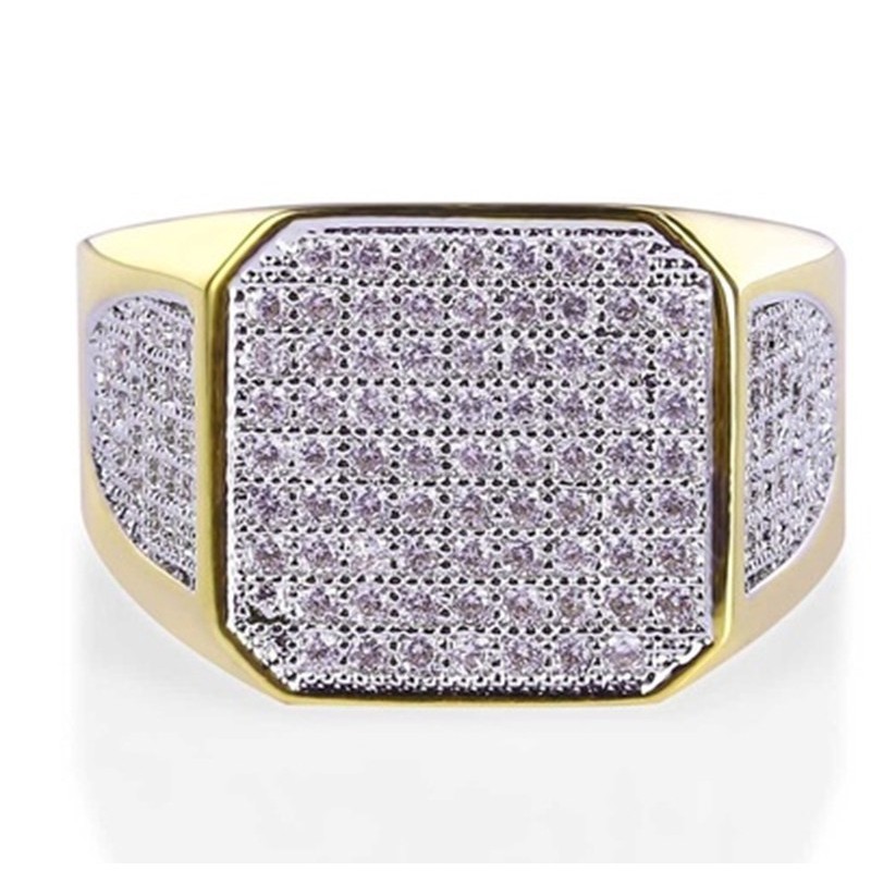 Fashion Gold Cluster Iced Out Lab Simulated Diamond Band Micropave Bling Ring