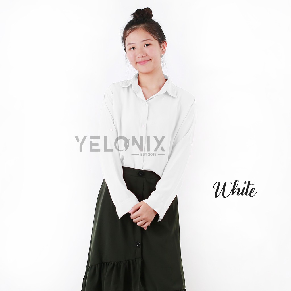 KEMEJA MONALISA POLOS WANITA PANJANG-YELONIX-PUTIH