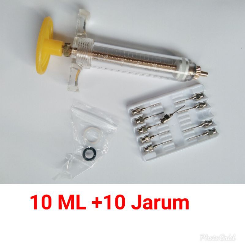 syringe suntikan vaksin hewan ayam puyuh dll 10ml plus 10 jarum suntik - alat kesehatan hawan