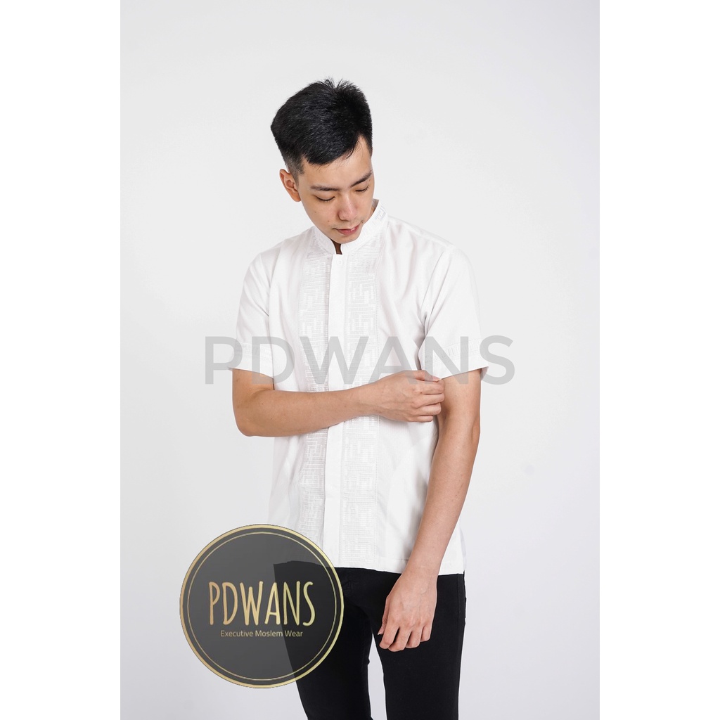 Baju Koko Lengan Pendek Putih Bordir Senada PDWANS - RD16