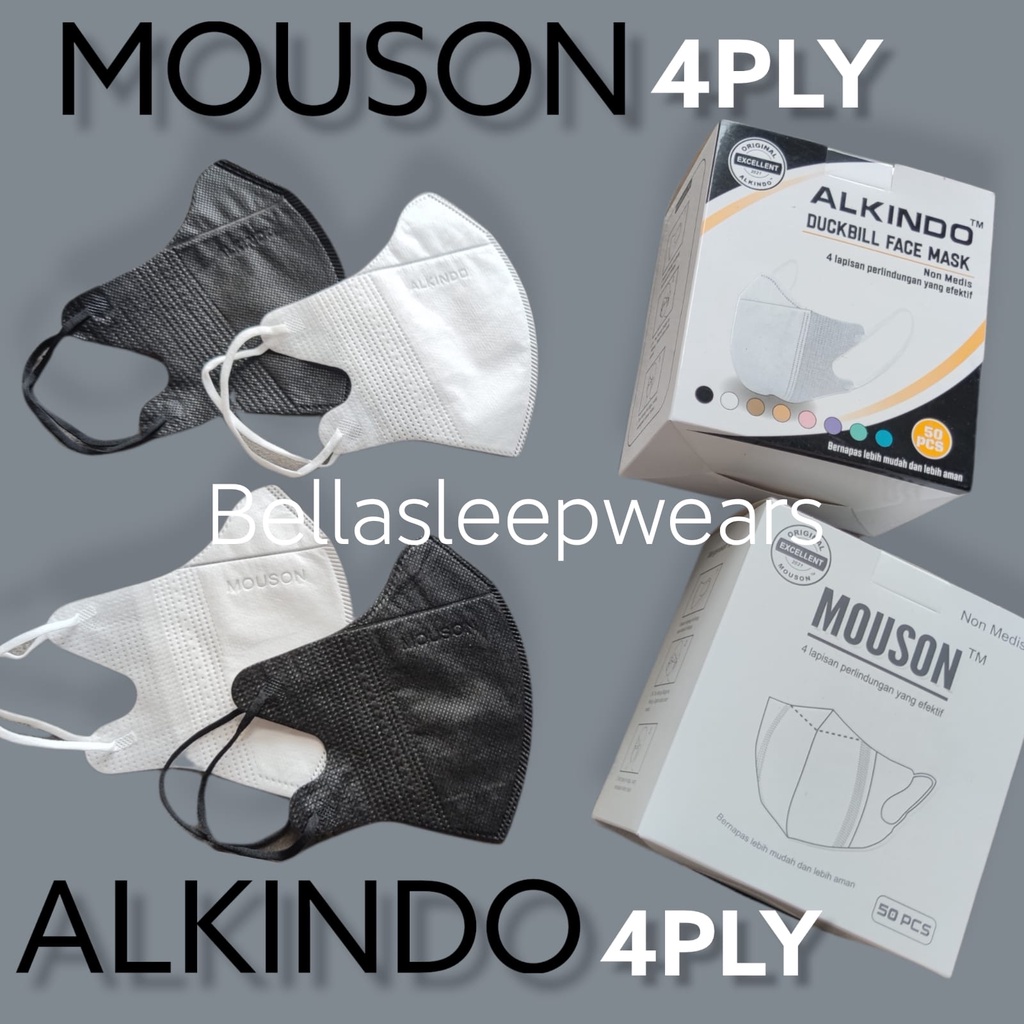 MASKER 4PLY DUCKBILL MOUSON ALKINDO EMBOS GARIS BOX ISI 50PC- MASKER DUCKBILL 4PLY EMBOS