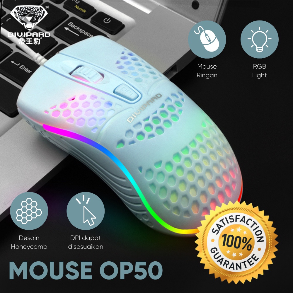 Mouse Gaming Model Honey Comb Divipard OP-50 7 LED RGB 7200DPI