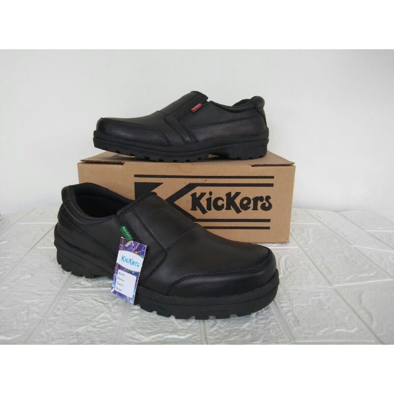 Kickers Sepatu Pria Slip On Kulit Asli Sekolah Kerja Kantor Warna Hitam 39-43