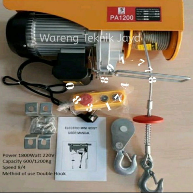 Mini Electric Hoist PA 1200 elektrik hoist 1,2 ton kerekan listrik alat angkut barang
