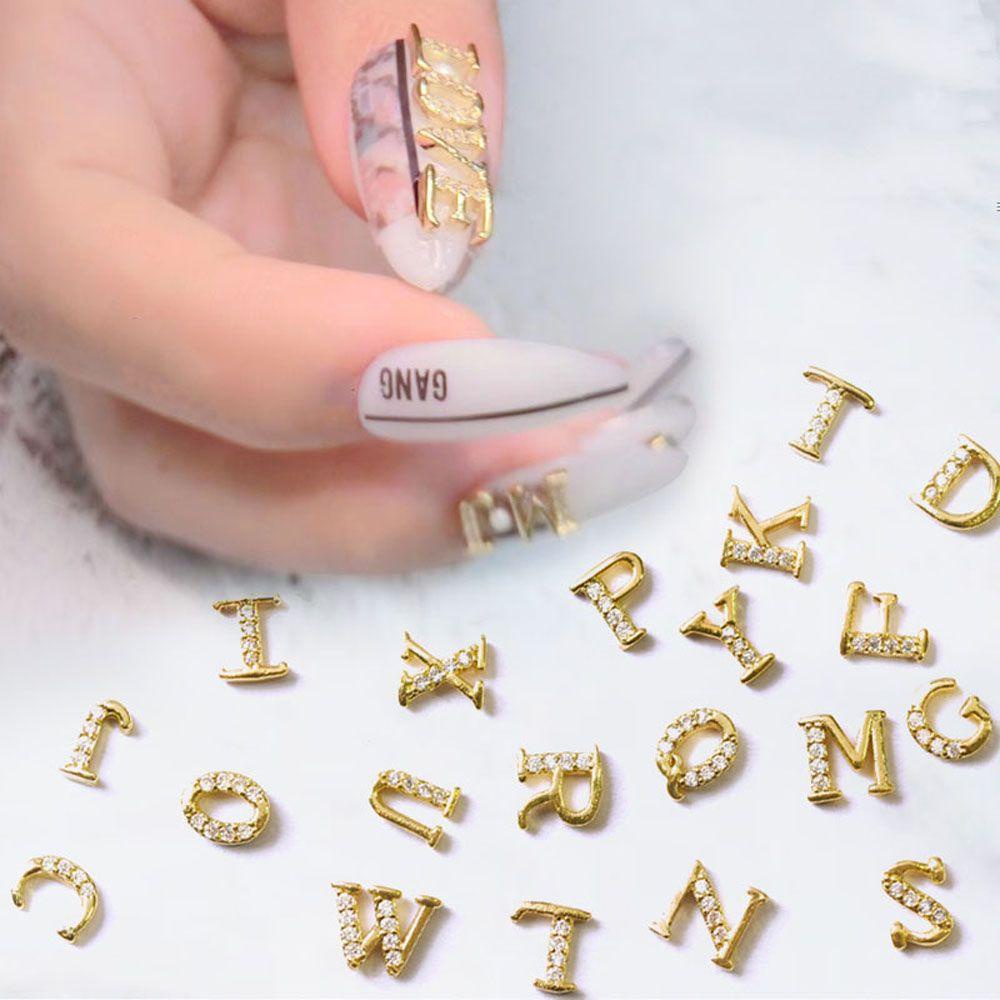 AUGUSTINA Agustina 26huruf Dekorasi Nail Art Flash Alphabet Mewah A-Z Huruf Inggris Perhiasan Kuku DIY