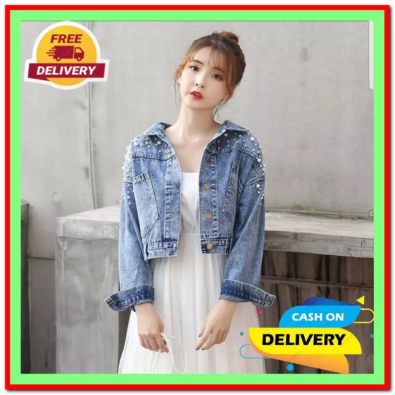 Jaket Jins Crop Oversize Import Jaket Jeans Jins Wanita Jacket  Oversize Jaket Jeans  Jaket / Jaket 