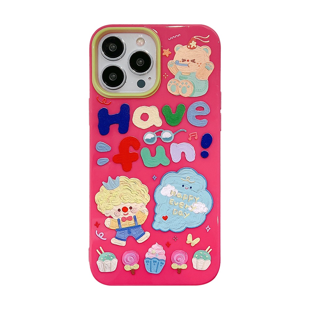 IPHONE Casing Hp Jelly Kartun Doodle Lucu Glossy Rose Merah Soft Cover Untuk Iphone7 8 PLUS X XR XS 11 12 13 14 MINI PRO MAX SE 2020