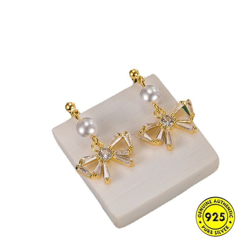 Anting Tusuk Sterling Silver 925 Model Pita Dengan Mutiara Untuk Wanita