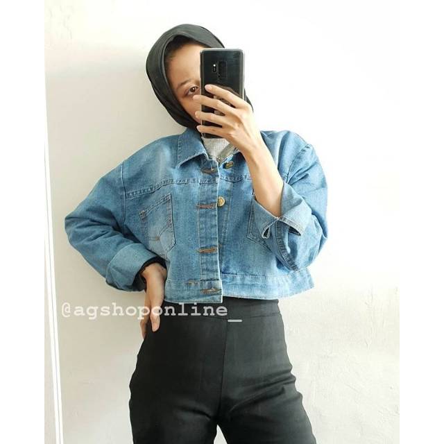 baggy cropped denim jacket