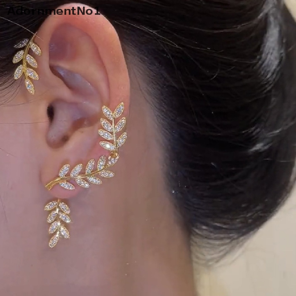 (AdornmentNo1) 1pc Anting Klip Vintage Bentuk Daun Aksen Kristal + Berlian Imitasi Untuk Perhiasan Wanita