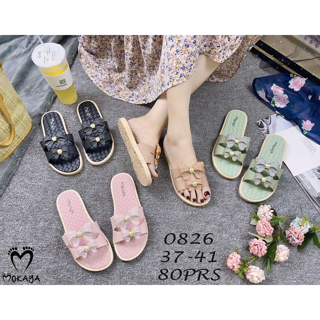 Sandal slop wanita ban 2 pita glitter alas anyam super cantik lucu Import Mokaya / size 37-41(0826)