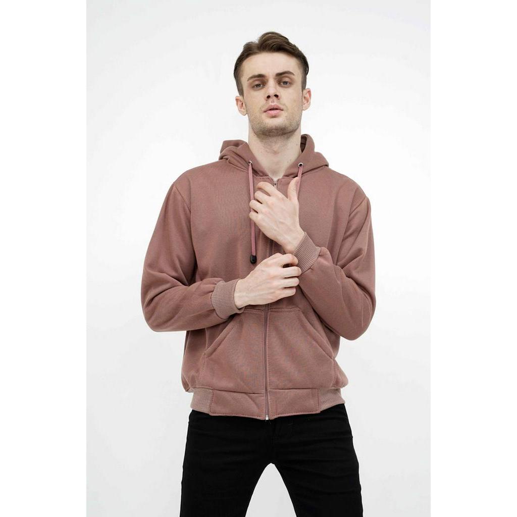 Houseofcuff Jaket Polos Hoodie Zipper Sweater Warna dusty pink