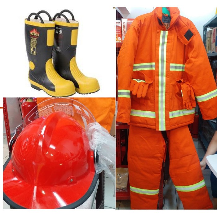 PAKET BAJU PEMADAM KEBAKARAN LENGKAP BAJU + BOOT HARVIK + HELM PEMADAM