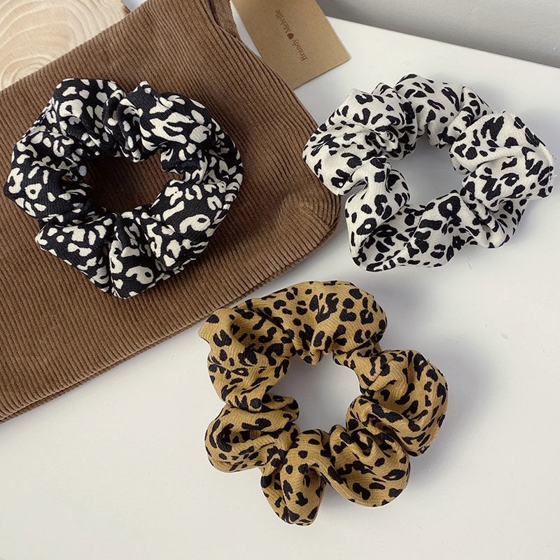 Premium Scrunchie Korea motif Leopard dan Polkadot - Ikat Rambut Korea - Vintage Scrunchie Korean Style