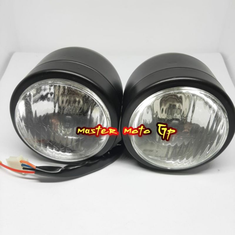 reflektor refector reflector Refektor double model harley bholam H4 batok headlamp owen Caferacer double lampu depan