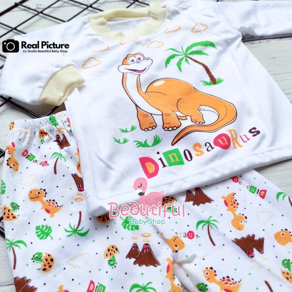 Setelan Baju Bayi Panjang 3-12 Bulan Motif Dinosaurus / Setelan Piyama Bayi / Baju Bayi Panjang / Baju Tidur Bayi / Baby.ou_