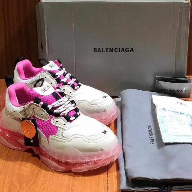 ✨DISKON♎ sneakers cewek murah Balenciaga Triple S - Clear Sole White Pink - Premium - Women