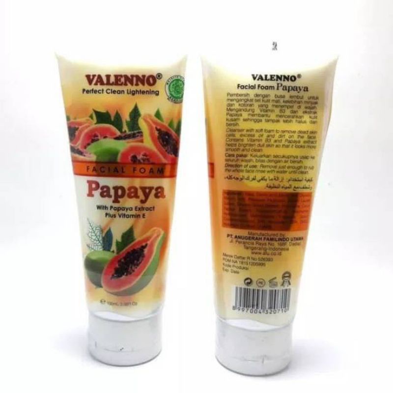 Valenno Papaya Facial Foam 100 Ml | Pembersih Wajah Papaya