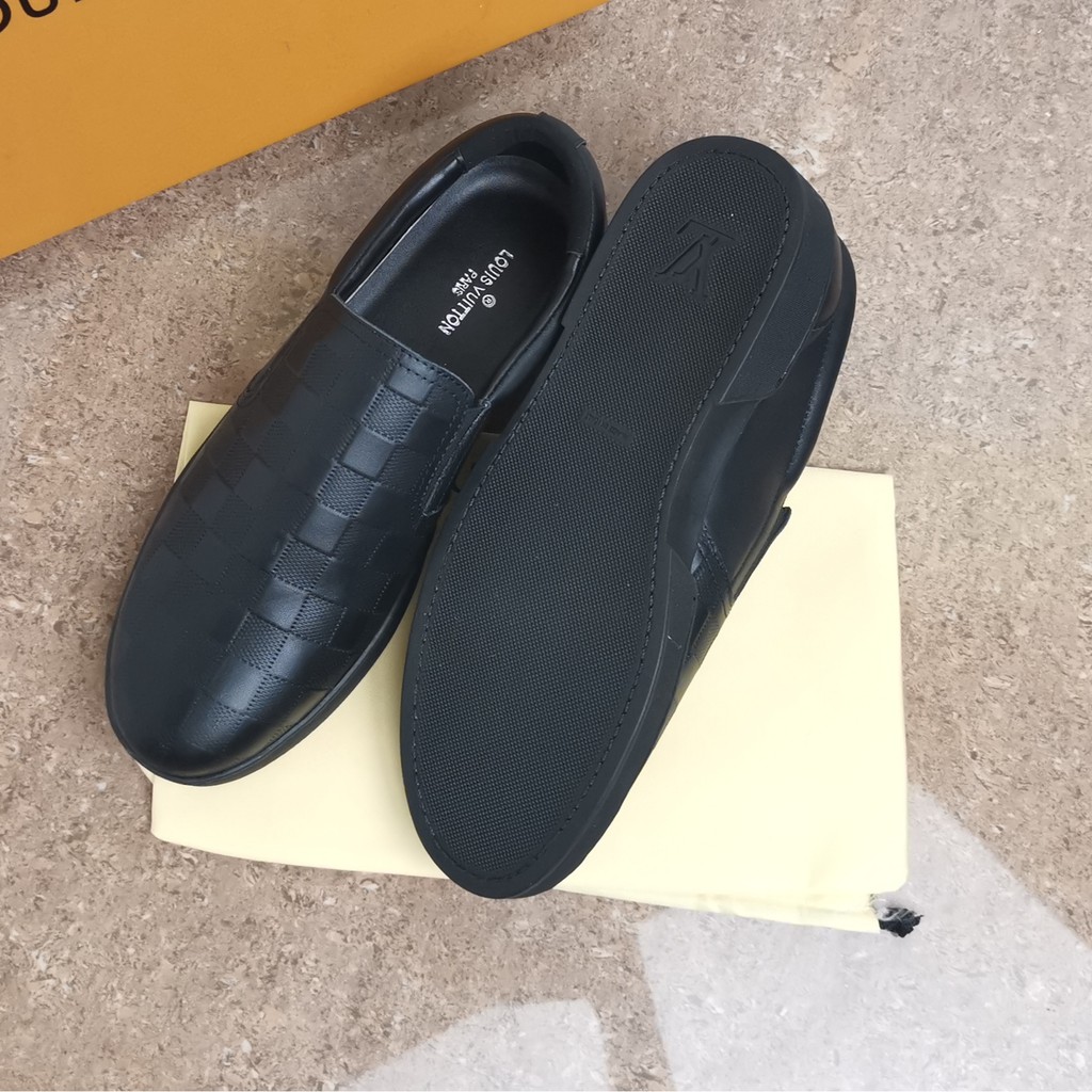 sepatu pria sneakers slip on shoes black men lv mirror sepatu kulit cowok tanpa tali sepatu keren