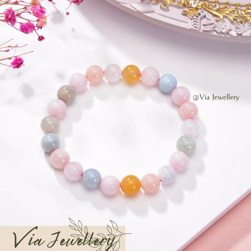 Crystal Bracelets Morganite Stone Quartz - Elastis - Wanita
