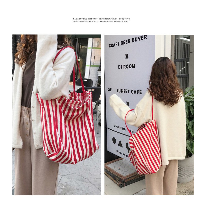 TC-50 tas kanvas canvas besar strip wanita bahu import jepang korea