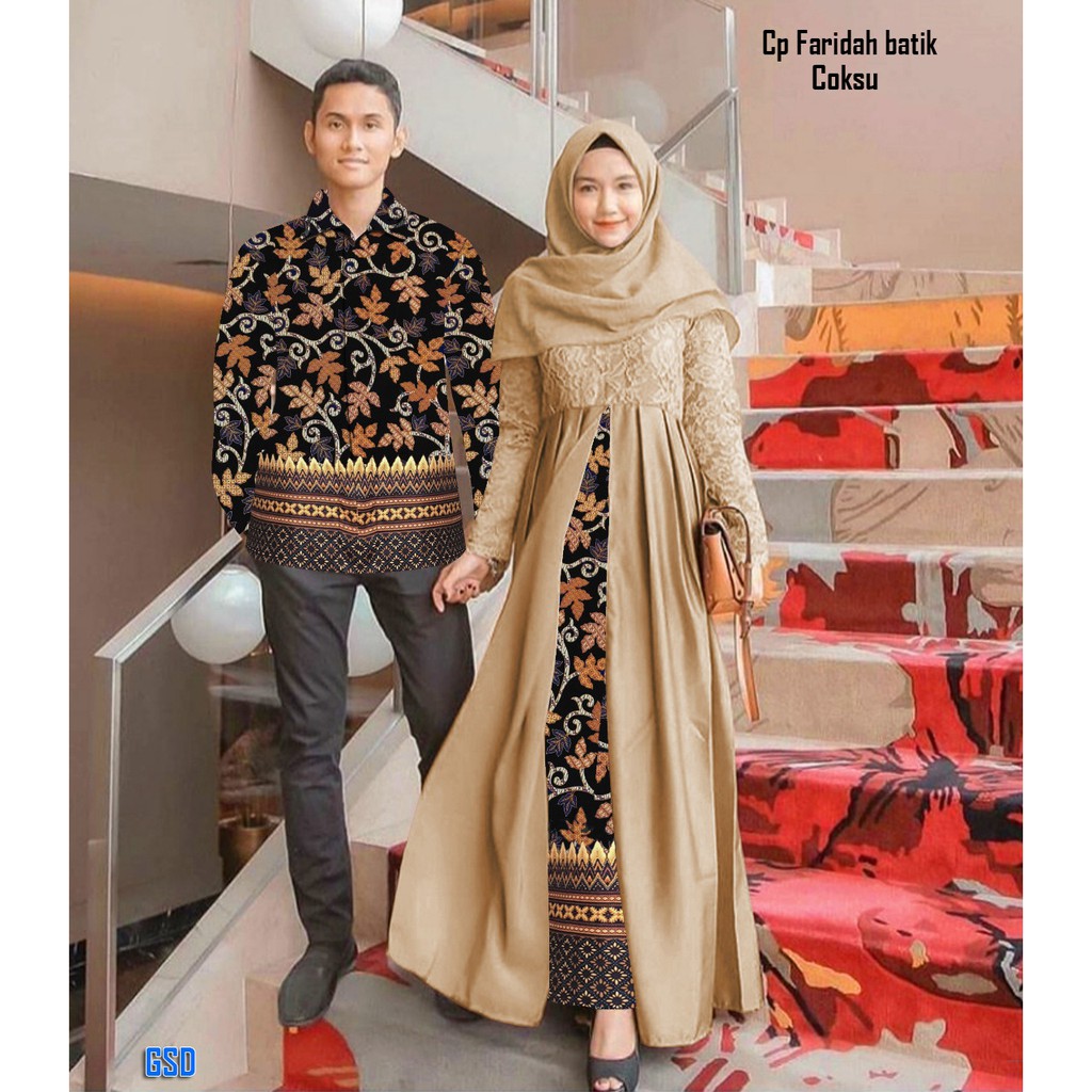 Cp Faridah Batik/couple batik muslim murah/gamis wanita model kebaya/kemeja batik lengan panjang