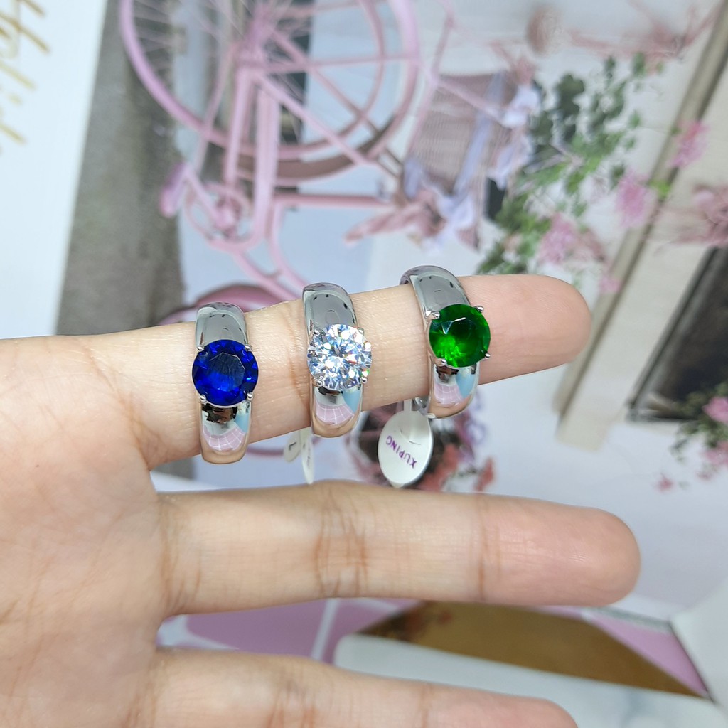 Cincin Xuping Premium Asli Batu Biru Hijau Cowok Pria Lapis Emas Putih - BR557