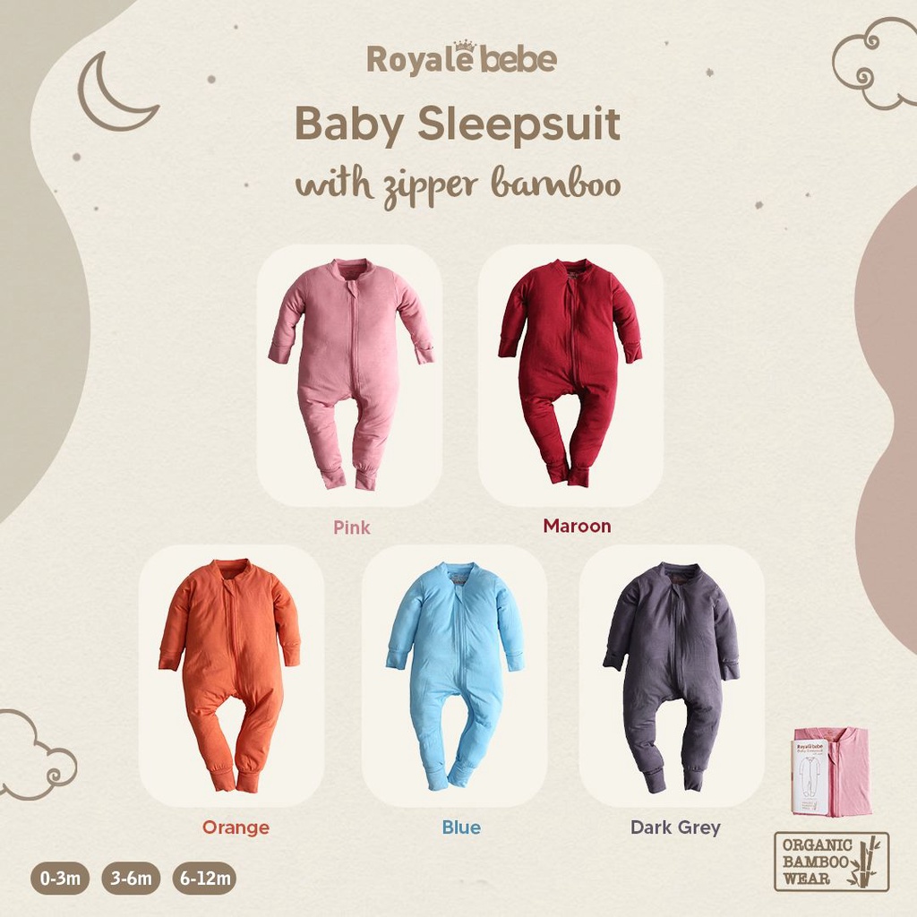 Royale Bebe Baby Sleepsuit Bamboo With Zipper Jumper Polos Bayi