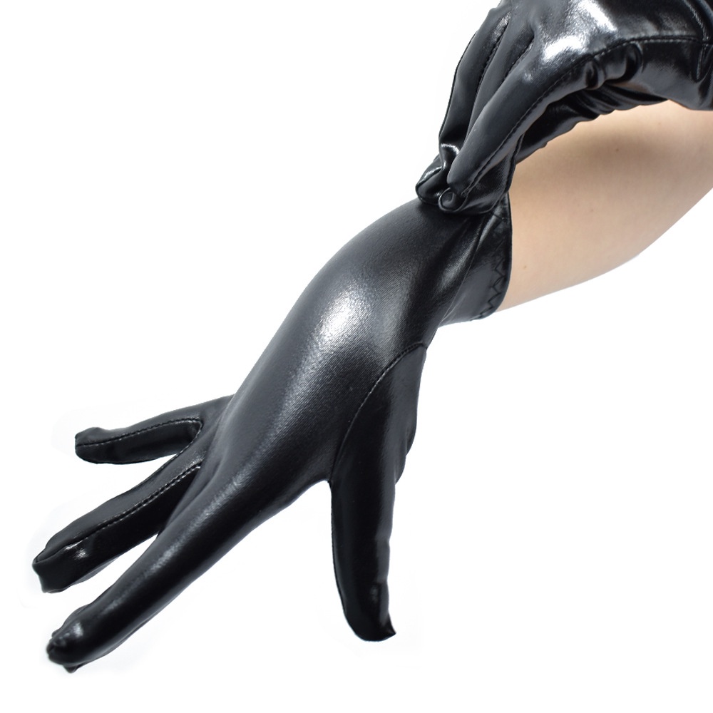 LTX-06 sarung tangan latex polos hitam kilap short gloves paten leather aksesoris fashion cosplay