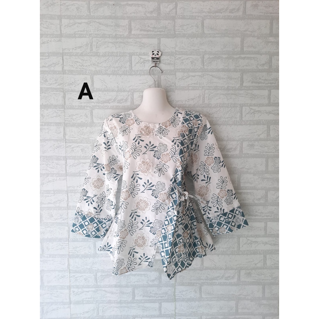 Blouse batik tali samping model kimono lengan 3/4