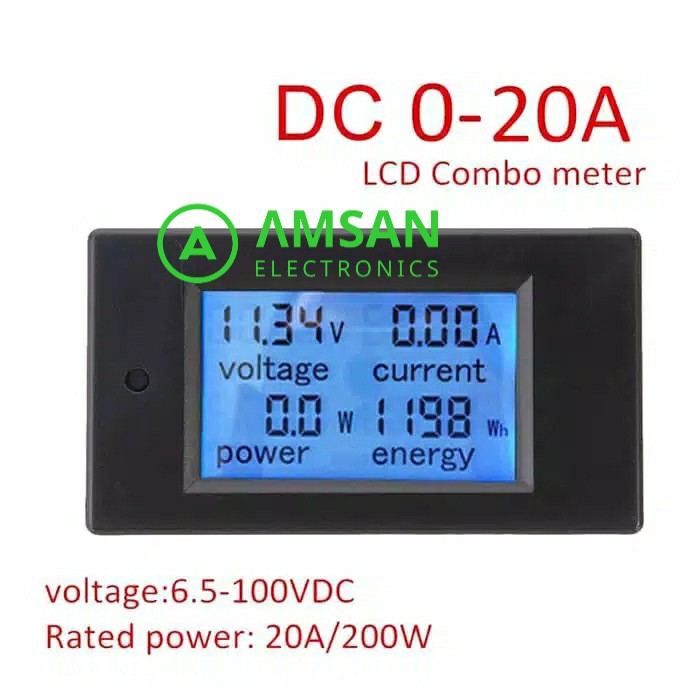Peacefair PZEM-031 20A Kwh Energy Volt Ampere Watt meter DC 6.5-100V