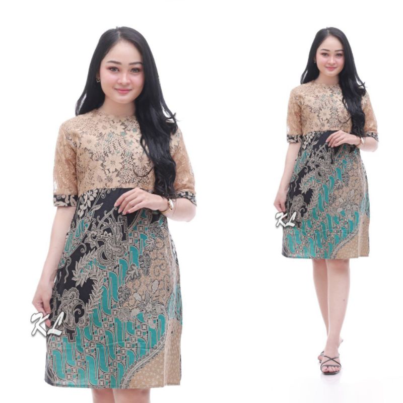 dress batik modern wanita flare murah grosir lace brokat jumbo YUMNA COUPLE