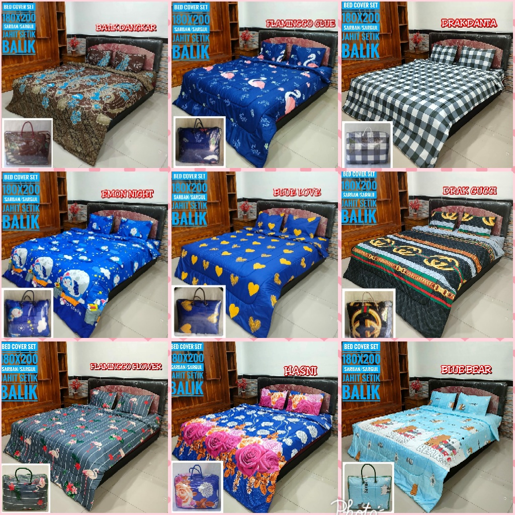 Bed Cover Set Sprei Homemade Aesthetic Batik Dangkar Glaminggo Blue Emily Black Doraemon Night Biru 
