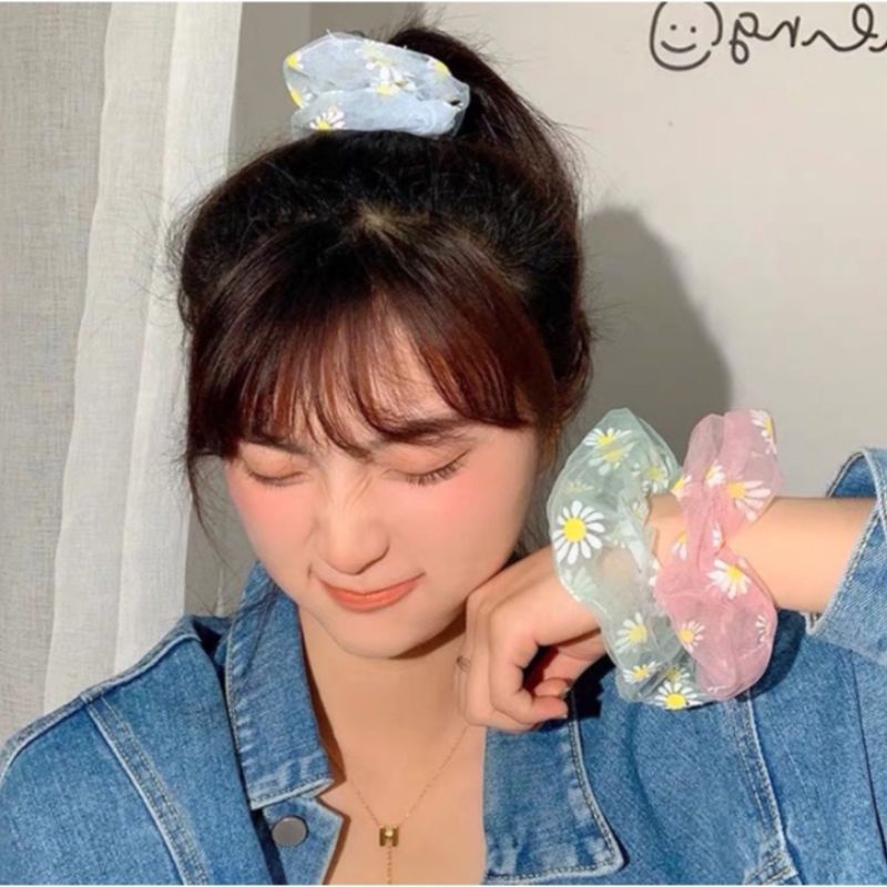 Scrunchie Bunga Daisy Transparan Organza