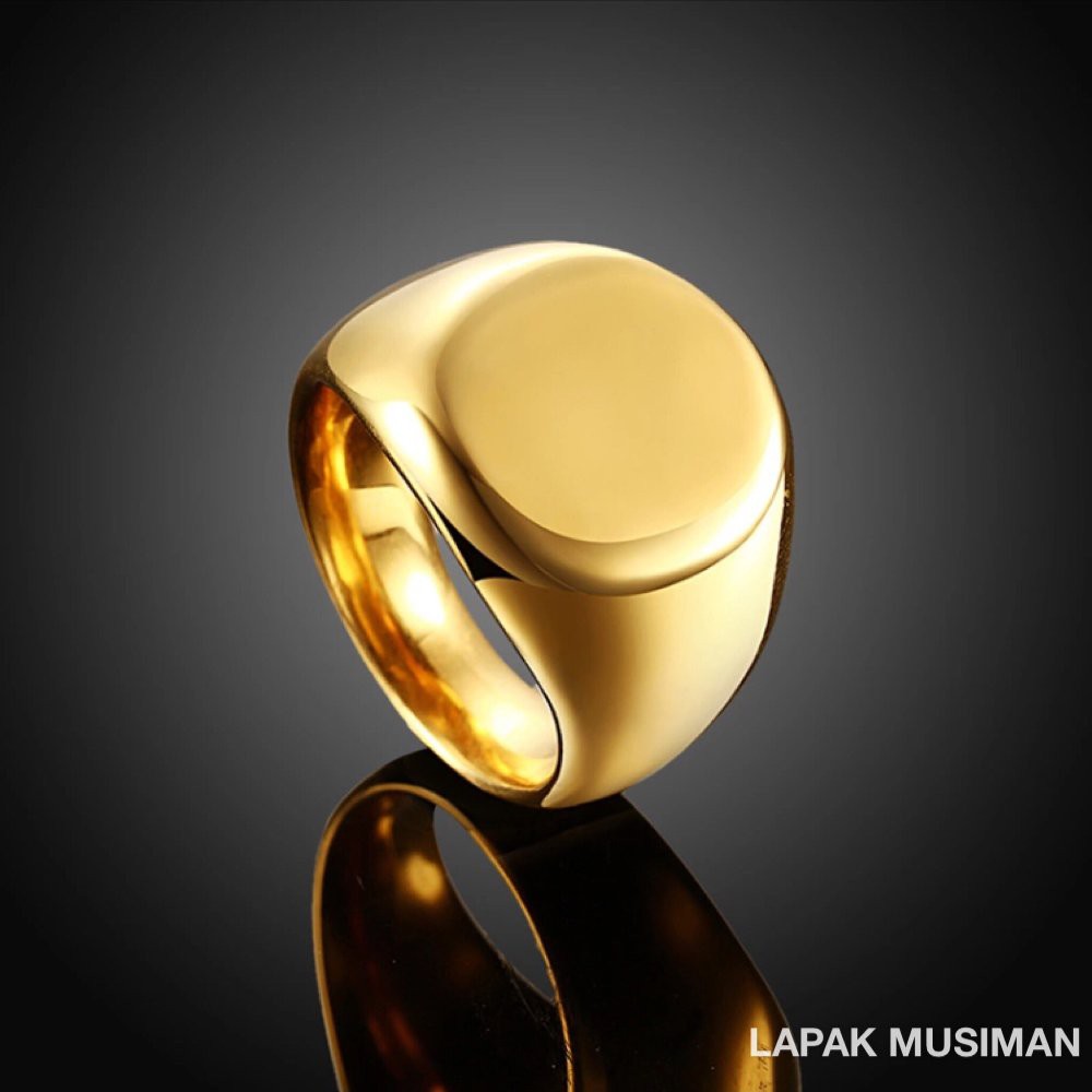 [Bayar di Tempat] Cincin Titanium Karakter Emas Polos Bulat Untuk Pria Biker - Super Keren