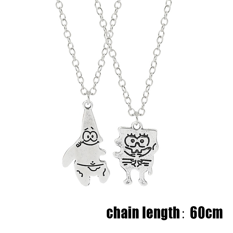 2pcs / Set Kalung Persahabatan Liontin Bahan Alloy Desain Spongebob Patrick Star Untuk Pria / Wanita